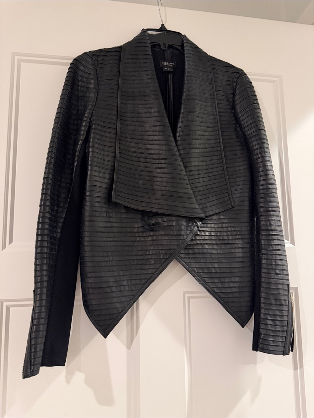 Marciano Black Ribbed Asymmetric Leather Jacket - size 2